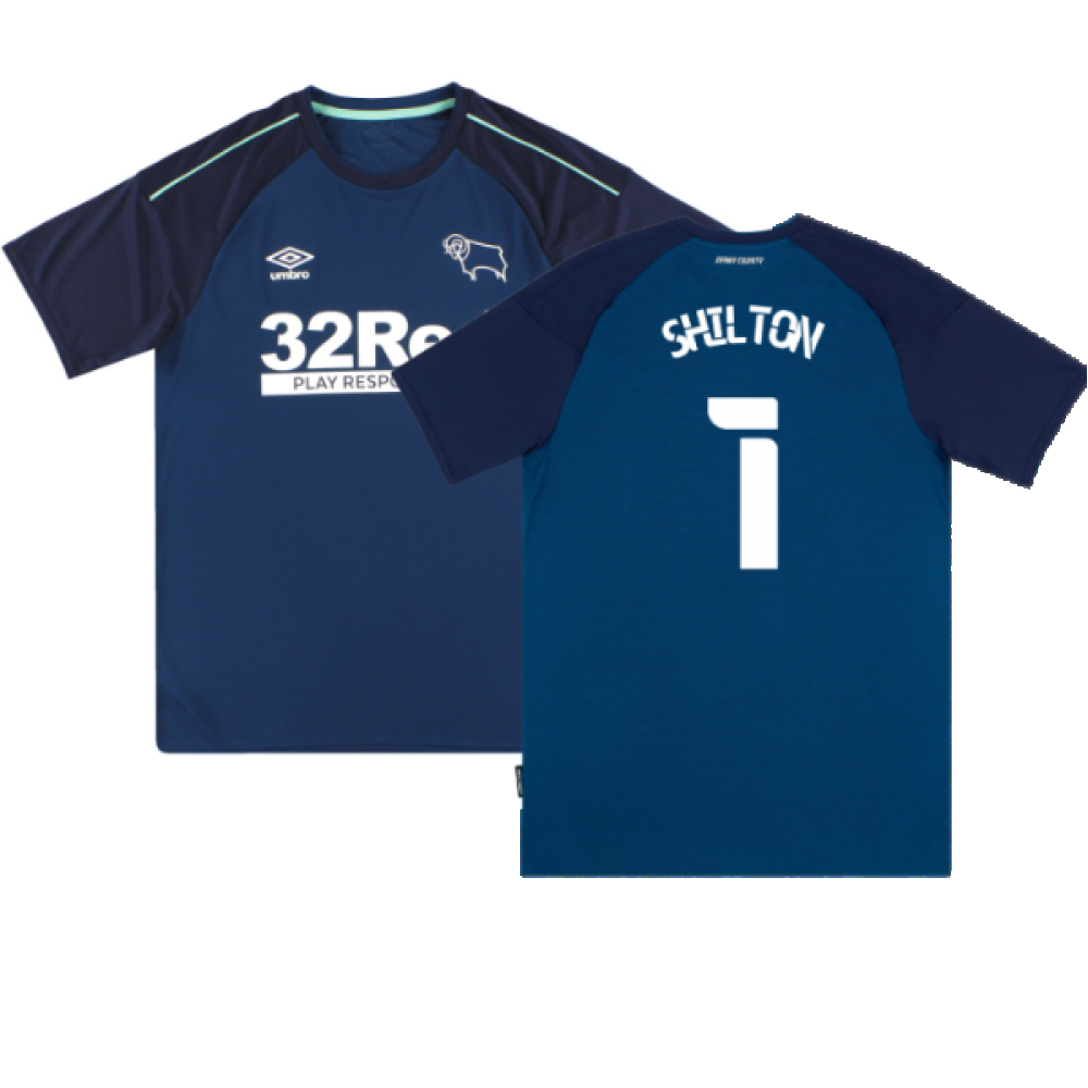 '20-'21 Derby County Away Shirt (S) (Mint) (Shilton 1) Polyester Made By: Umbro Men's Dark Blue Small