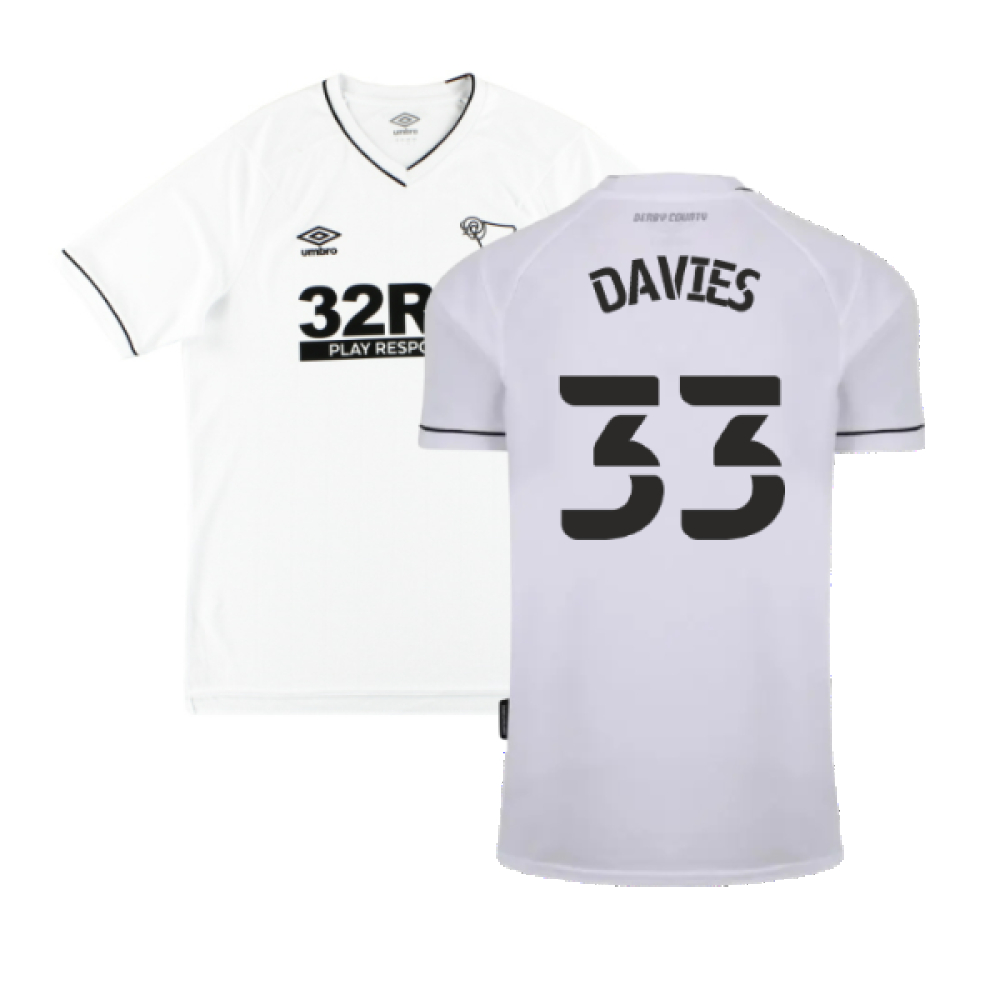 '20-'21 Derby County Home Shirt (S) (Excellent) (Davies 33) Polyester Made By: Umbro Men's White Small