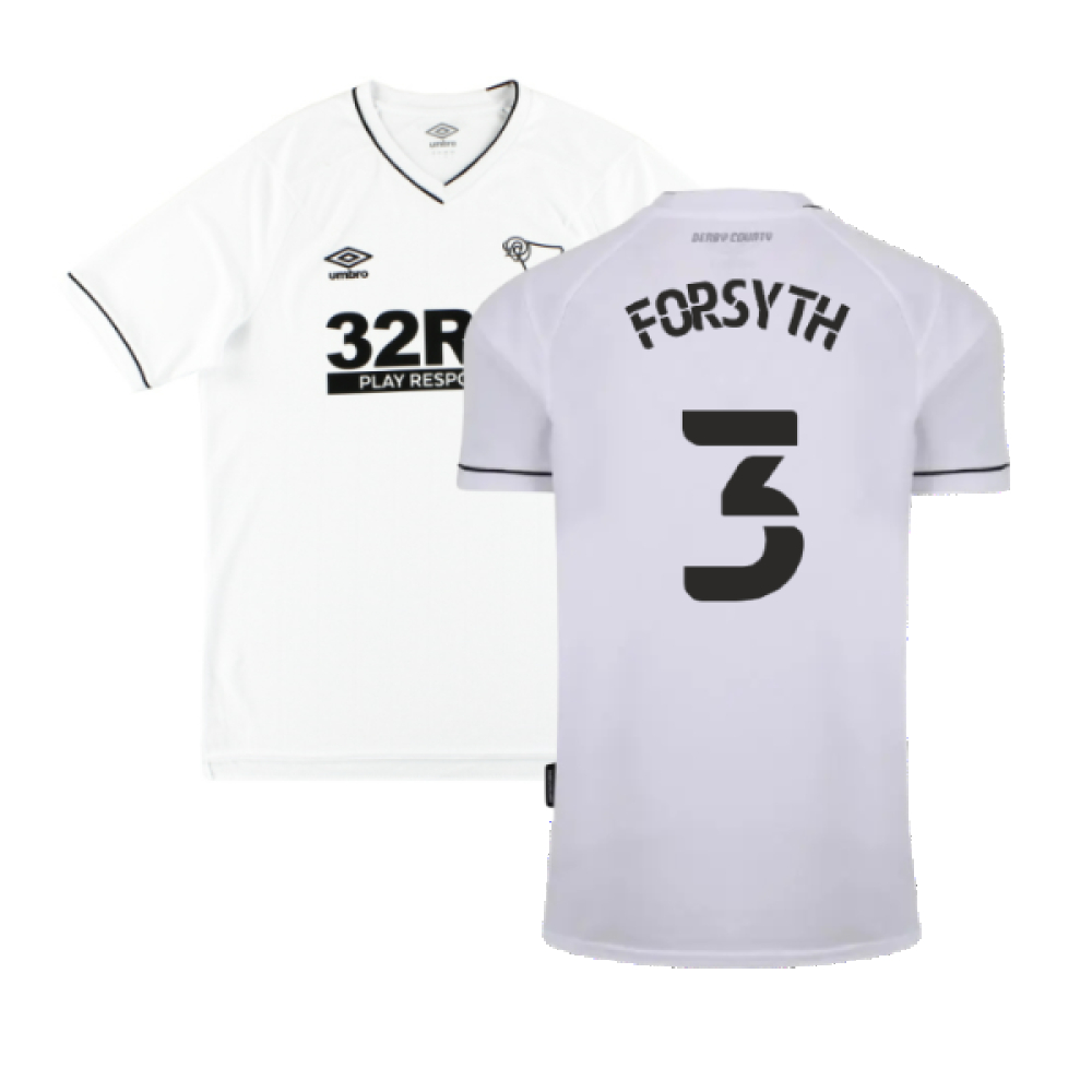 '20-'21 Derby County Home Shirt (S) (Excellent) (Forsyth 3) Polyester Made By: Umbro Men's White Small