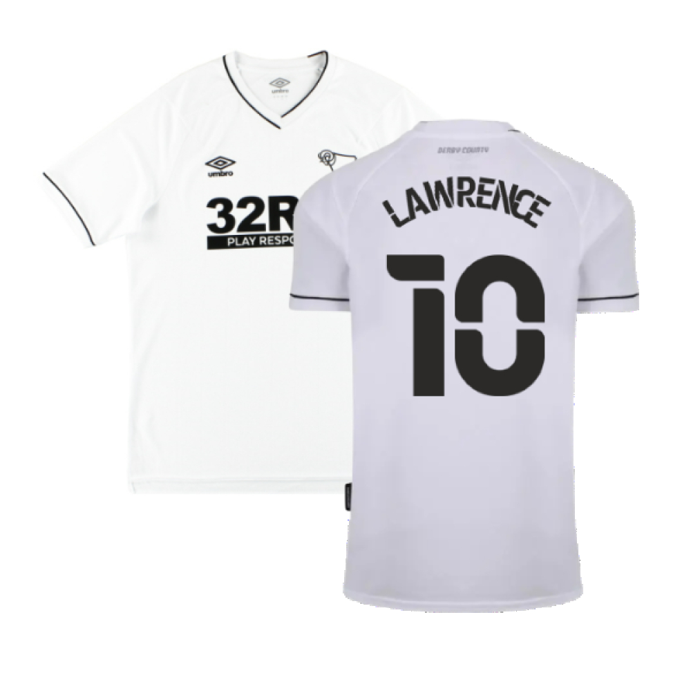 '20-'21 Derby County Home Shirt (S) (Excellent) (Lawrence 10) Polyester Made By: Umbro Men's White Small