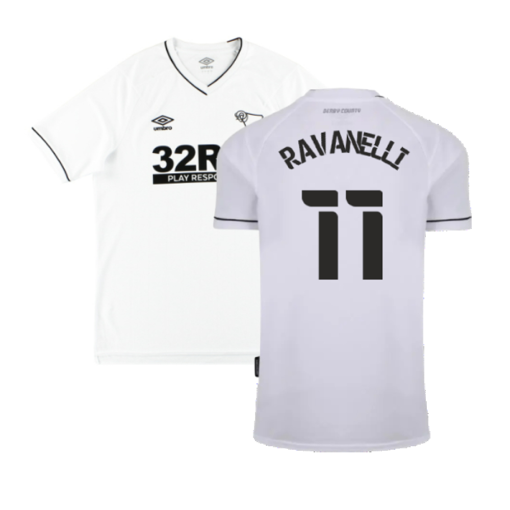 '20-'21 Derby County Home Shirt (S) (Excellent) (Ravanelli 11) Polyester Made By: Umbro Men's White Small