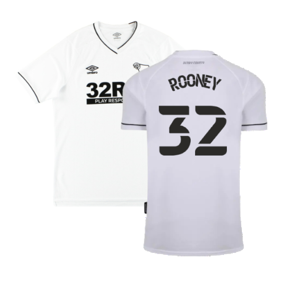 '20-'21 Derby County Home Shirt (S) (Excellent) (Rooney 32) Polyester Made By: Umbro Men's White Small