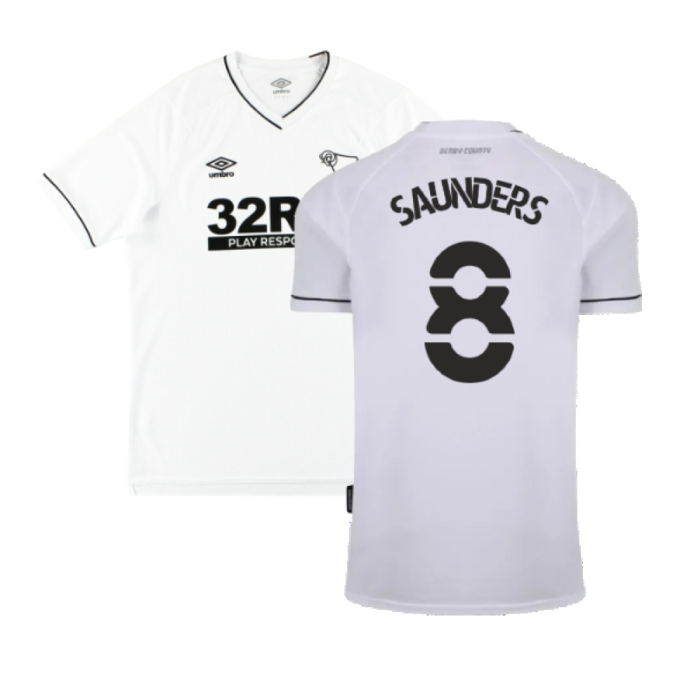 '20-'21 Derby County Home Shirt (S) (Excellent) (Saunders 8) Polyester Made By: Umbro Men's White Small