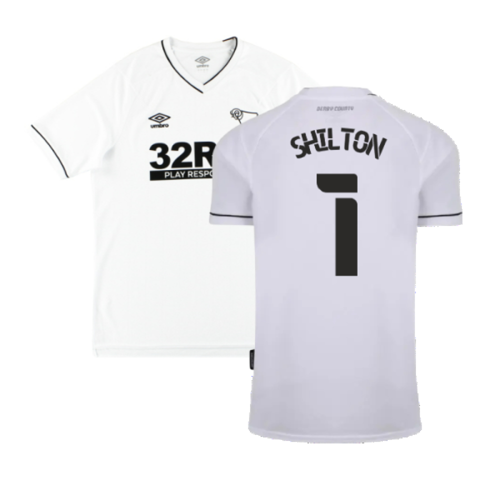 '20-'21 Derby County Home Shirt (S) (Excellent) (Shilton 1) Polyester Made By: Umbro Men's White Small