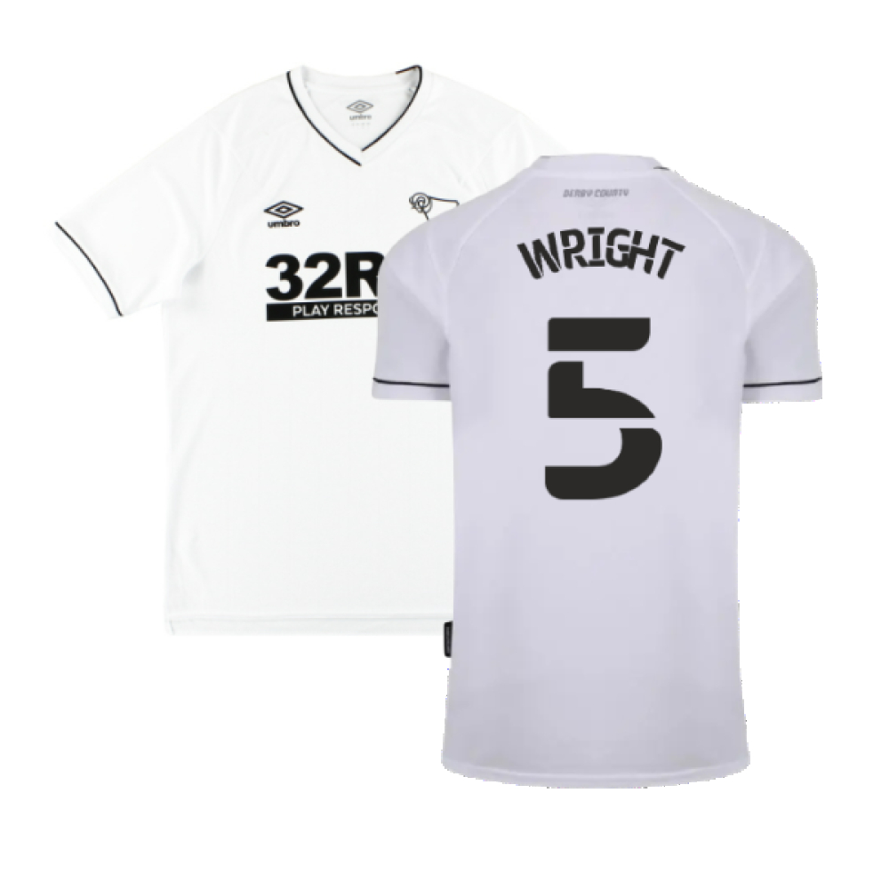 '20-'21 Derby County Home Shirt (S) (Excellent) (Wright 5) Polyester Made By: Umbro Men's White Small