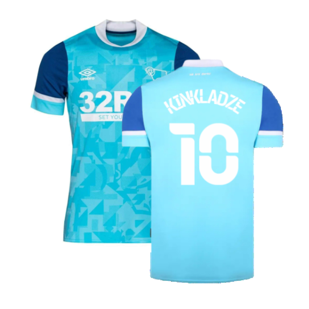 '21-'22 Derby County Away Shirt ) (Mint) (Kinkladze 10) Polyester Made By: Umbro Men's Sky Blue Extra Large