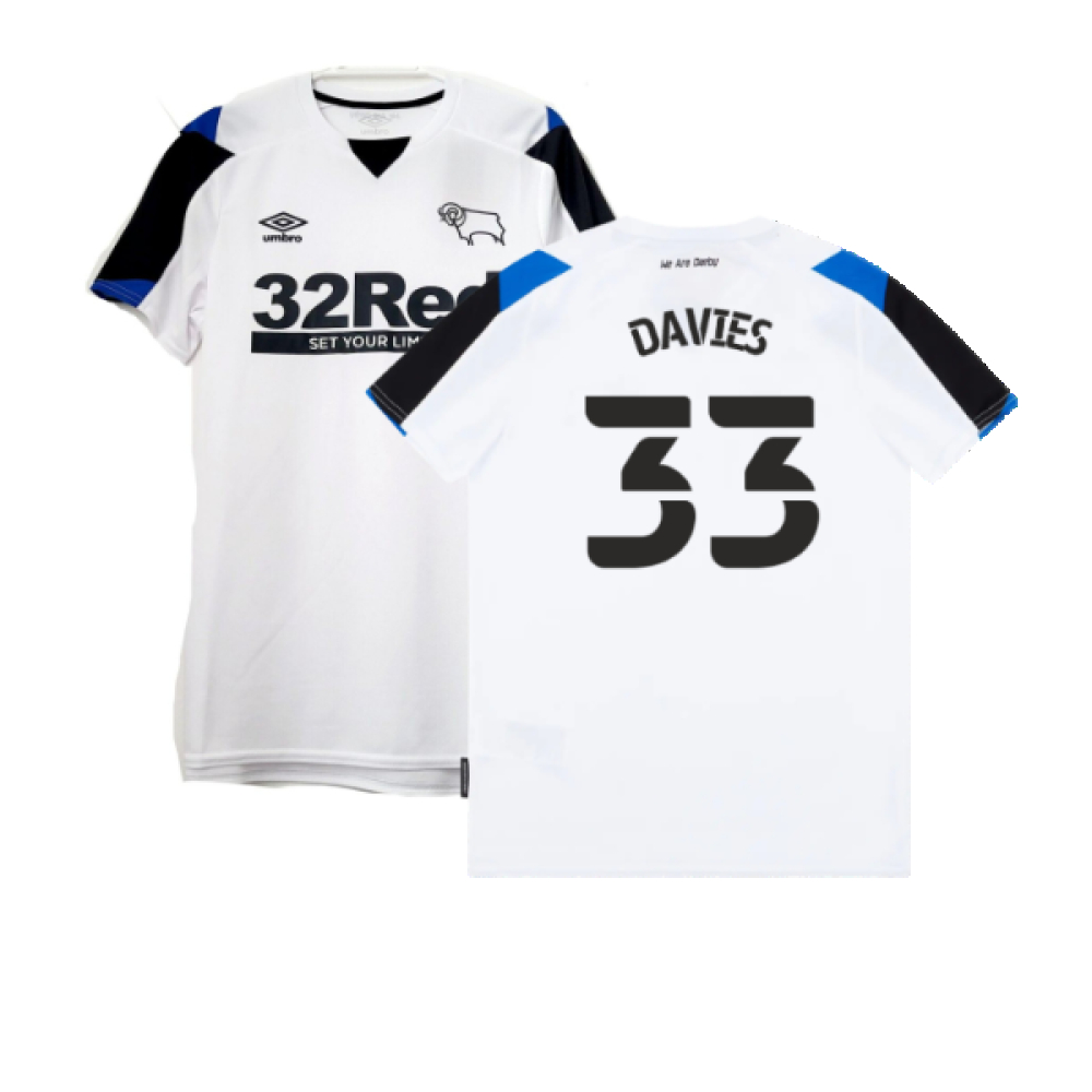 '21-'22 Derby County Home Shirt (L) (Mint) (Davies 33) Polyester Made By: Umbro Men's White Large