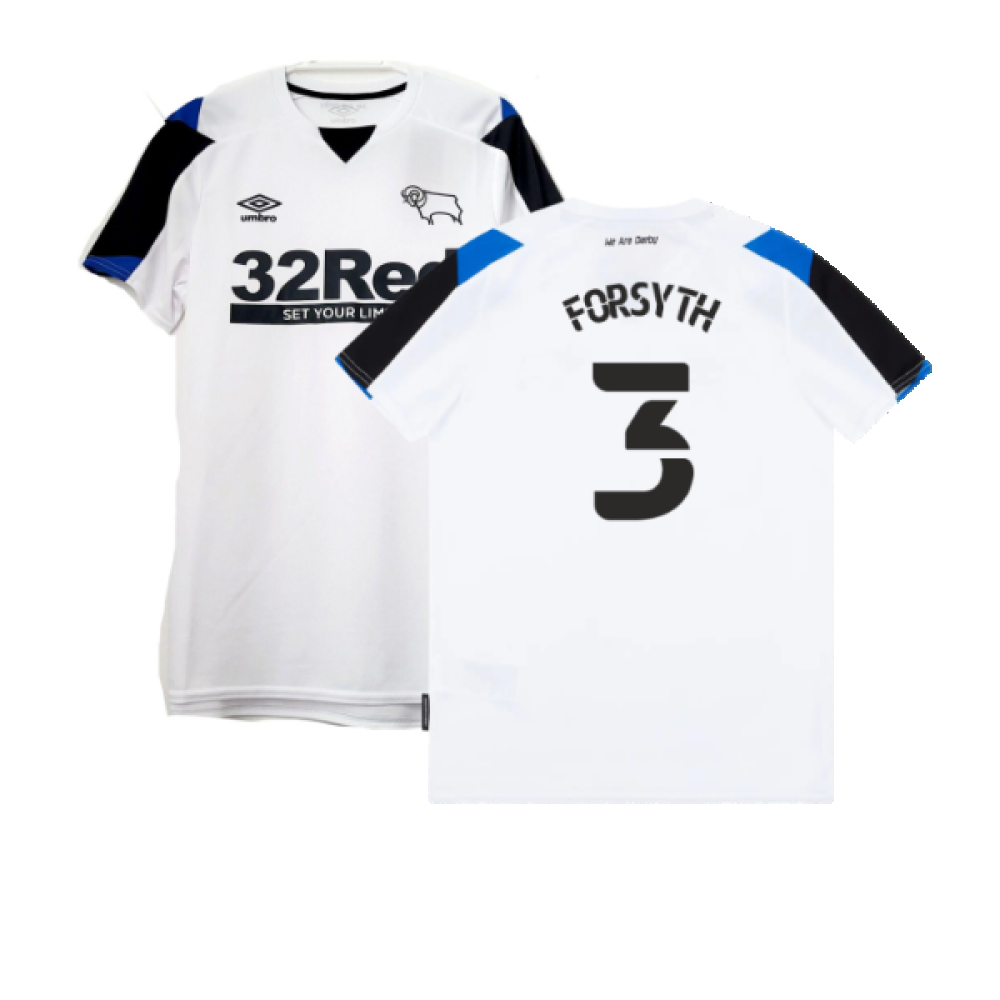 '21-'22 Derby County Home Shirt (S) (Excellent) (Forsyth 3) Polyester Made By: Umbro Men's White Small