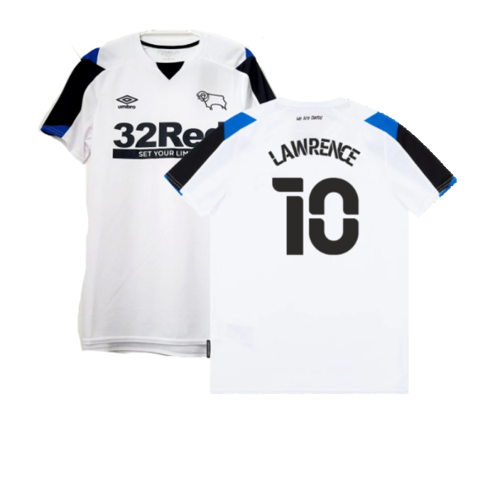 '21-'22 Derby County Home Shirt (M) (Excellent) (Lawrence 10) Polyester Made By: Umbro Men's White Medium