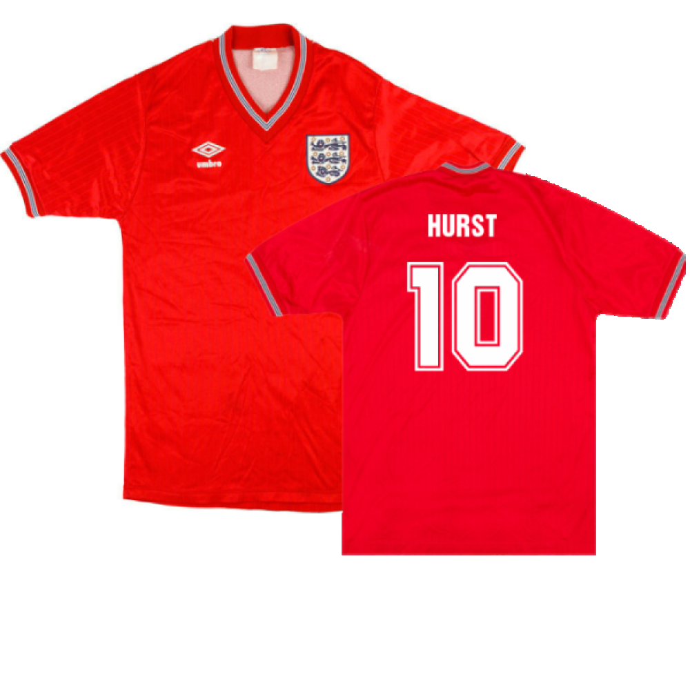 '84-'85 England Away Shirt Boys) (Very Good) (Hurst 10) Polyester Made By: Umbro Men's Red Extra Large
