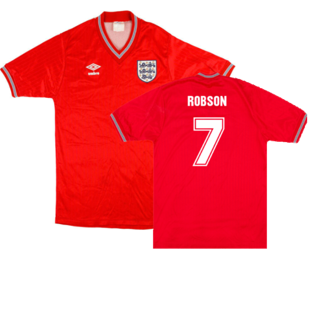 '84-'85 England Away Shirt Boys) (Very Good) (Robson 7) Polyester Made By: Umbro Men's Red Extra Large