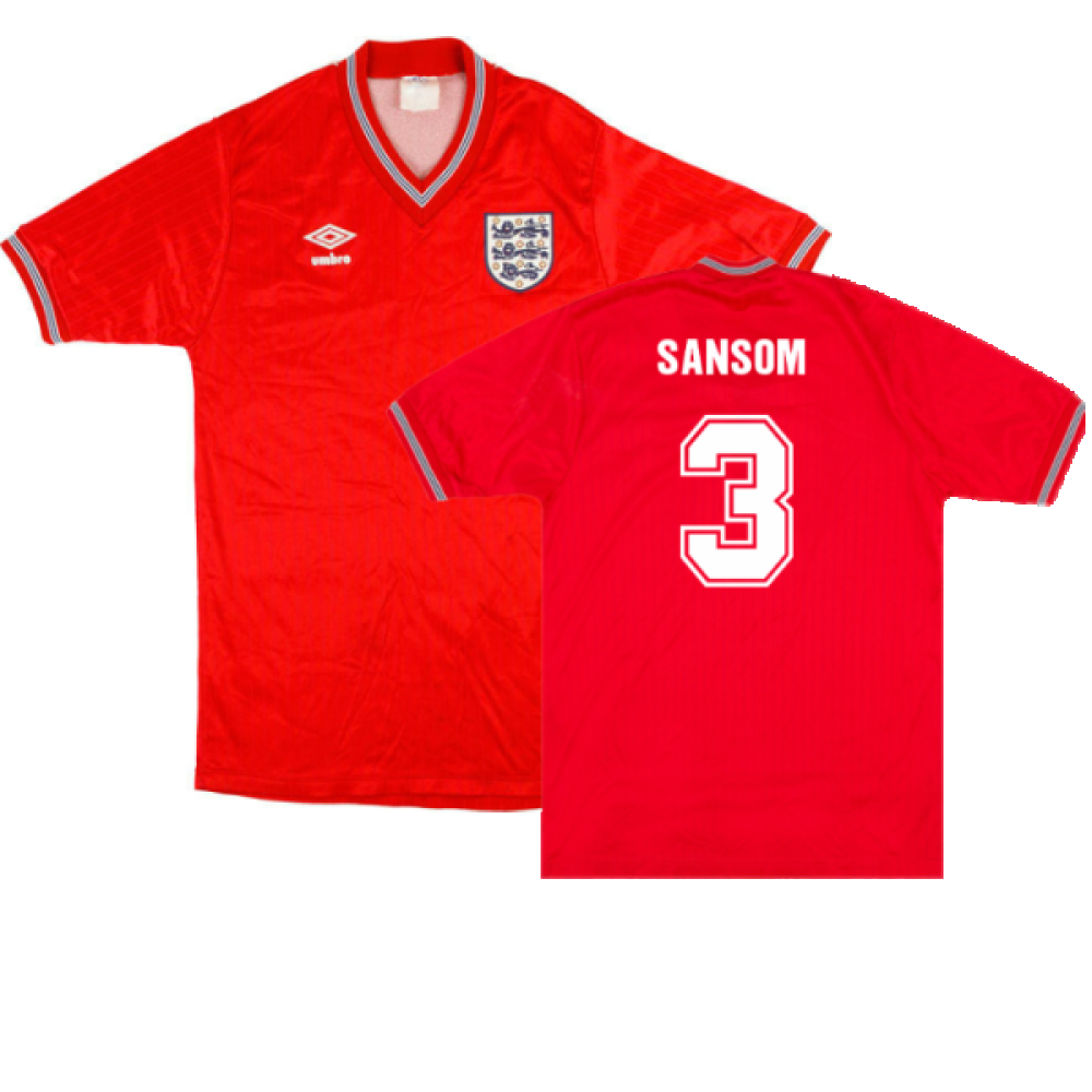 '84-'85 England Away Shirt Boys) (Very Good) (Sansom 3) Polyester Made By: Umbro Men's Red Extra Large