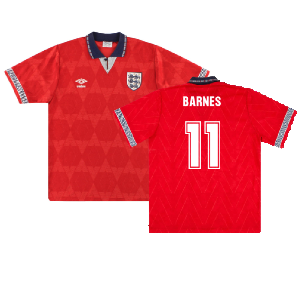 '90-'92 England Away Shirt (Excellent) (Barnes 11) Polyester Made By: Umbro Men's Red Small