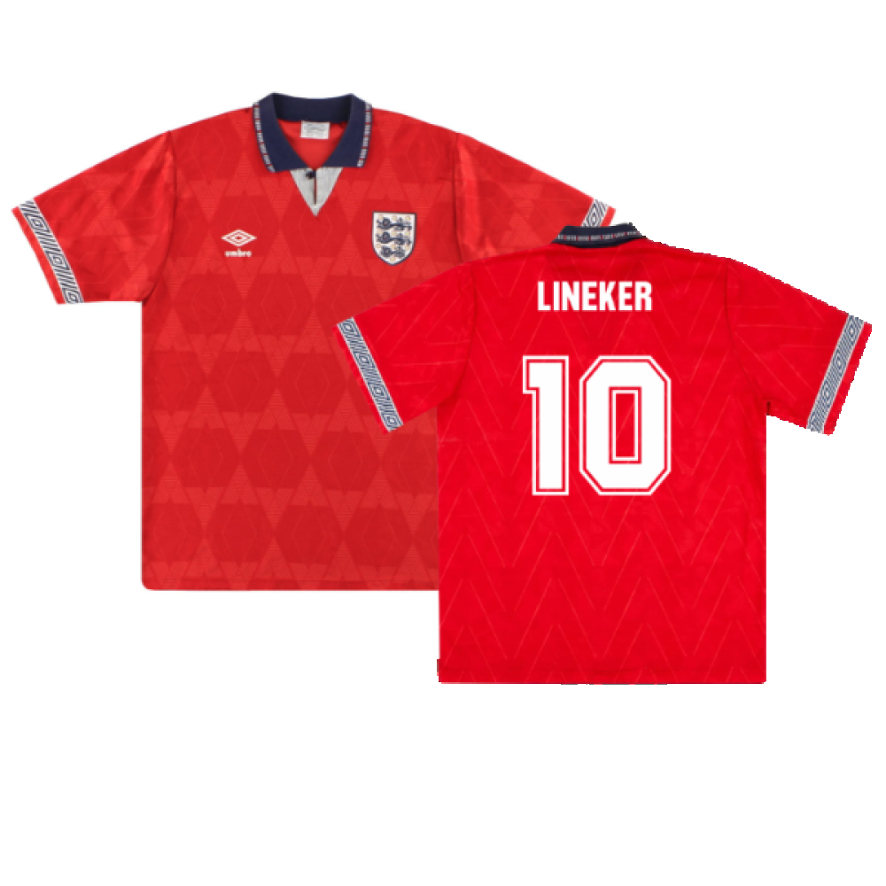 '90-'92 England Away Shirt (Excellent) (Lineker 10) Polyester Made By: Umbro Men's Red Small