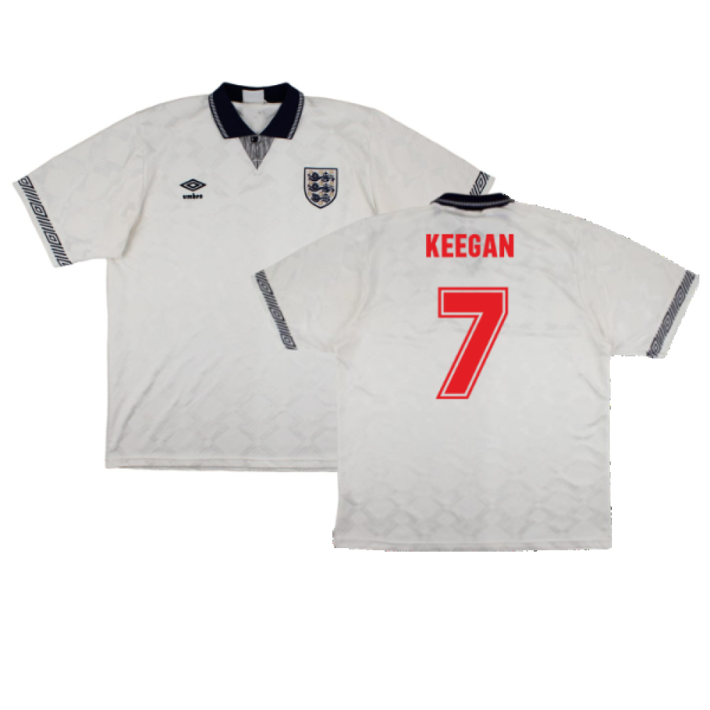 '90-'92 England Home Shirt ) (Very Good) (Keegan 7) Polyester Made By: Umbro Men's White Extra Large