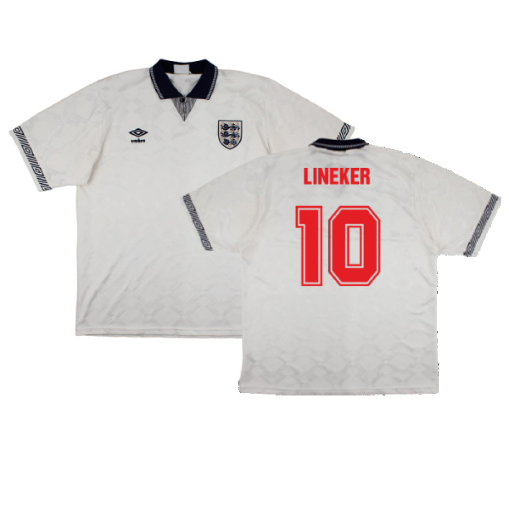 '90-'92 England Home Shirt ) (Good) (Lineker 10) Polyester Made By: Umbro Men's White Extra Large