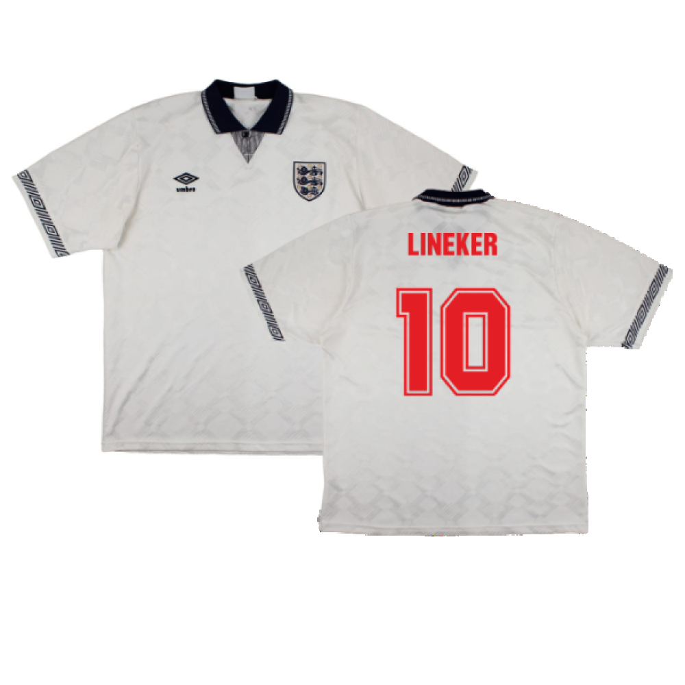 '90-'92 England Home Shirt (S) (Good) (Lineker 10) Polyester Made By: Umbro Men's White Small