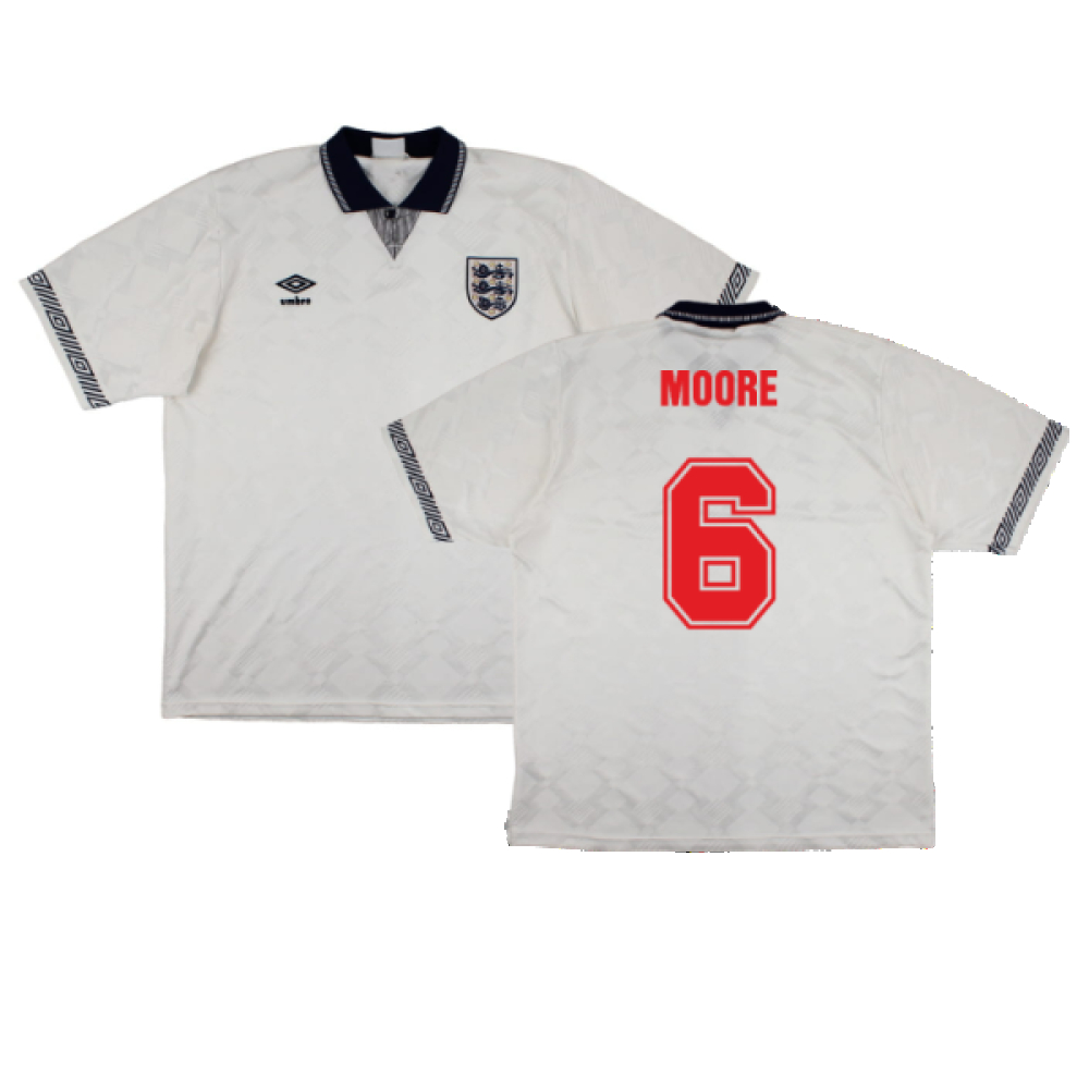 '90-'92 England Home Shirt (S) (Good) (Moore 6) Polyester Made By: Umbro Men's White Small