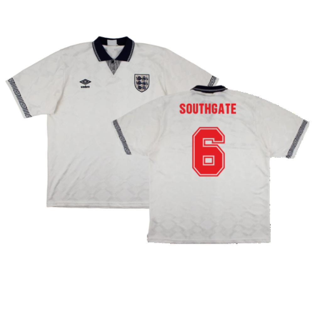 '90-'92 England Home Shirt ) (Very Good) (Southgate 6) Polyester Made By: Umbro Men's White Extra Large