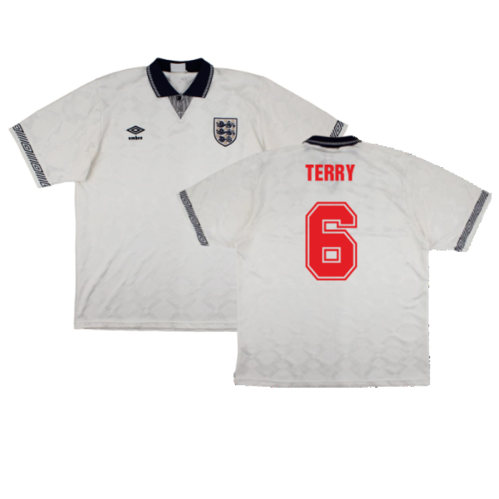 '90-'92 England Home Shirt ) (Very Good) (Terry 6) Polyester Made By: Umbro Men's White Extra Large