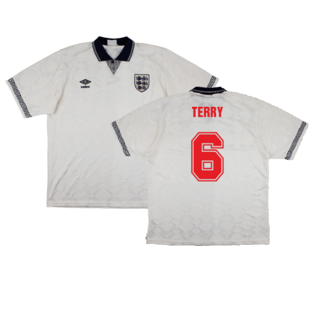 '90-'92 England Home Shirt (L) (Very Good) (Terry 6) Polyester Made By: Umbro Men's White Large
