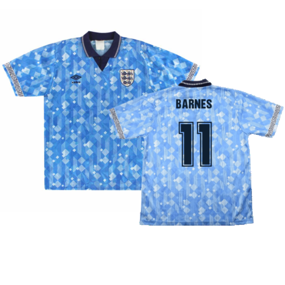 '90-'92 England Third ) (Excellent) (Barnes 11) Polyester Made By: Umbro Men's Blue Size 40