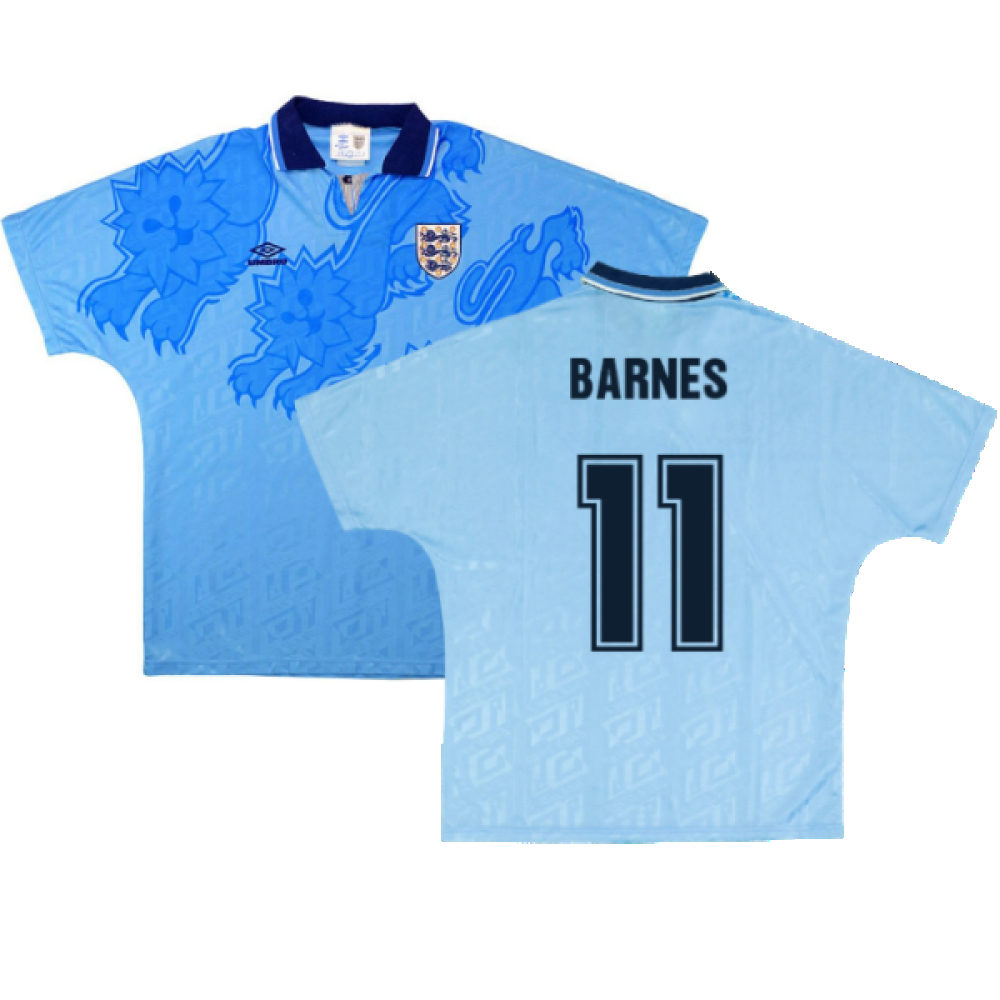 '92-'93 England Third Shirt ) (Excellent) (Barnes 11) Polyester Made By: Umbro Men's Blue Xxl