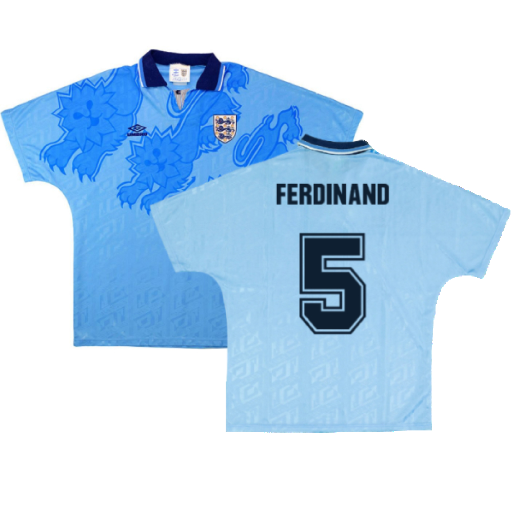 '92-'93 England Third Shirt (Excellent) (Ferdinand 5) Polyester Made By: Umbro Men's Blue Medium