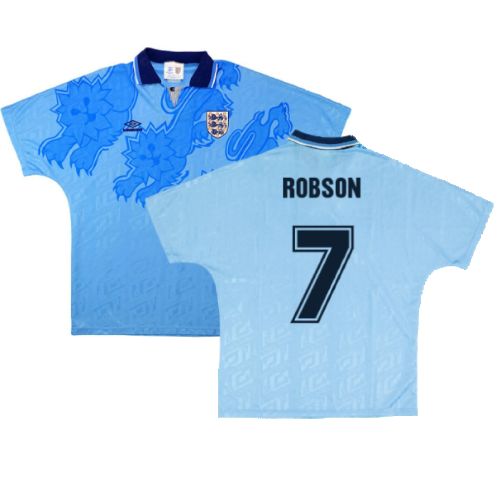 '92-'93 England Third Shirt (Excellent) (Robson 7) Polyester Made By: Umbro Men's Blue Medium