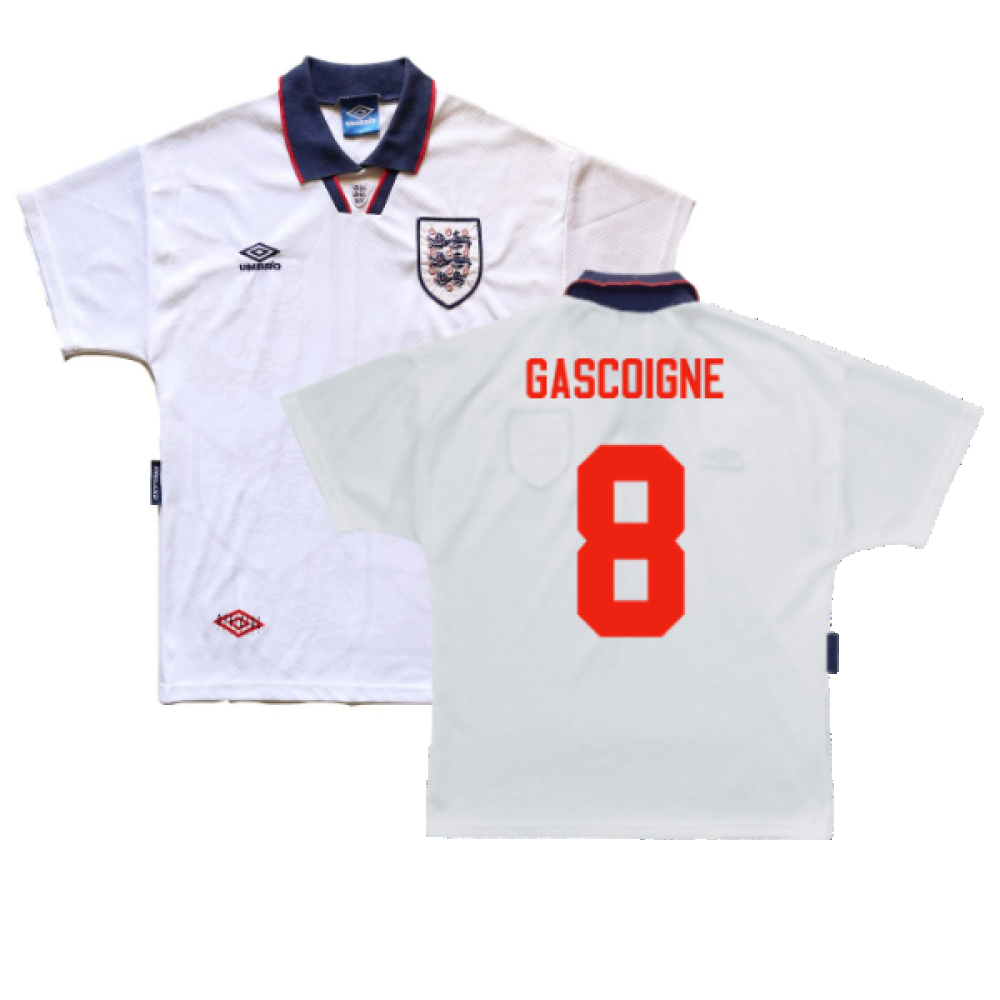 '93-'95 England Home Shirt ) (Excellent) (Gascoigne 8) Polyester Made By: Umbro Men's White Extra Large