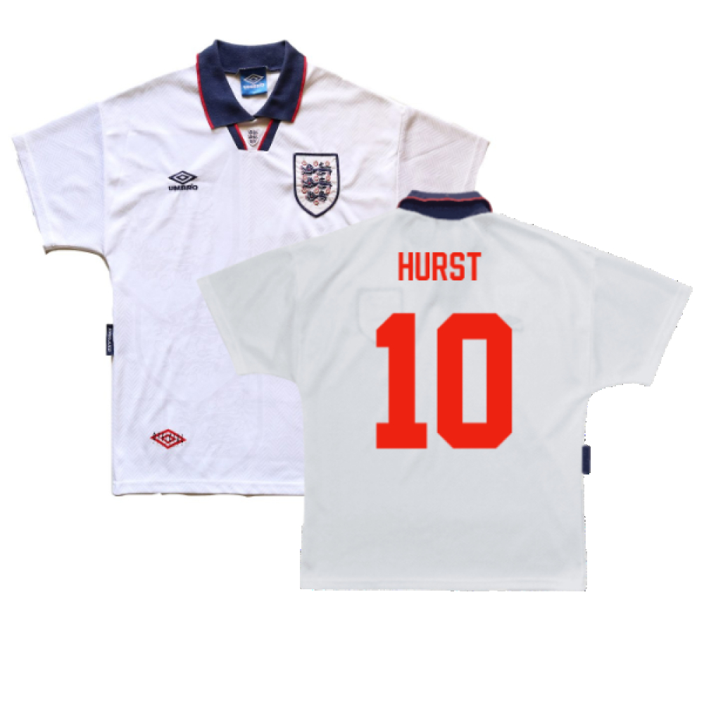 '93-'95 England Home Shirt ) (Very Good) (Hurst 10) Polyester Made By: Umbro Men's White Extra Large
