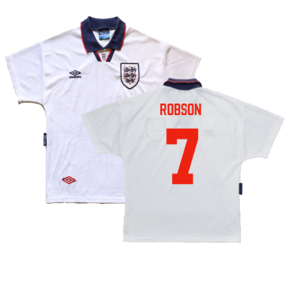 '93-'95 England Home Shirt (L) (Excellent) (Robson 7) Polyester Made By: Umbro Men's White Large