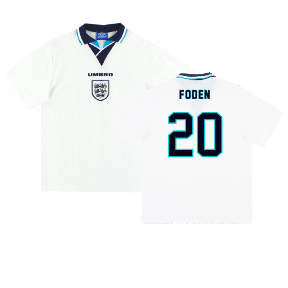 '95-'97 England Home Shirt ) (Excellent) (Foden 20) Polyester Made By: Umbro Men's White Extra Large