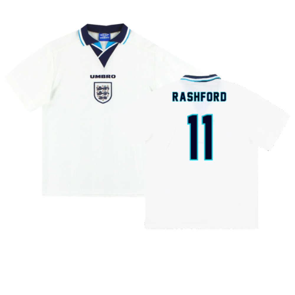 '95-'97 England Home Shirt ) (Excellent) (Rashford 11) Polyester Made By: Umbro Men's White Extra Large