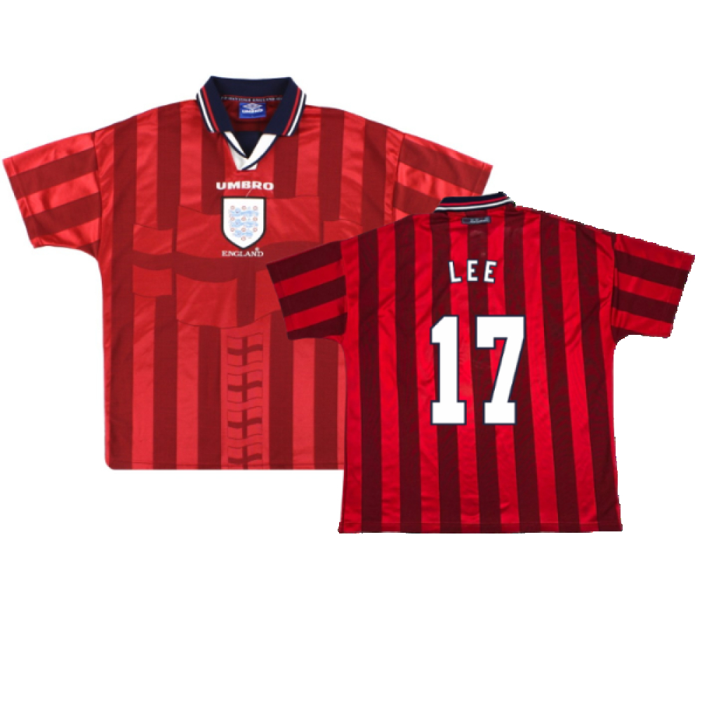 '97-'99 England Away Shirt (L) (Fair) (Lee 17) Polyester Made By: Umbro Men's Red Large