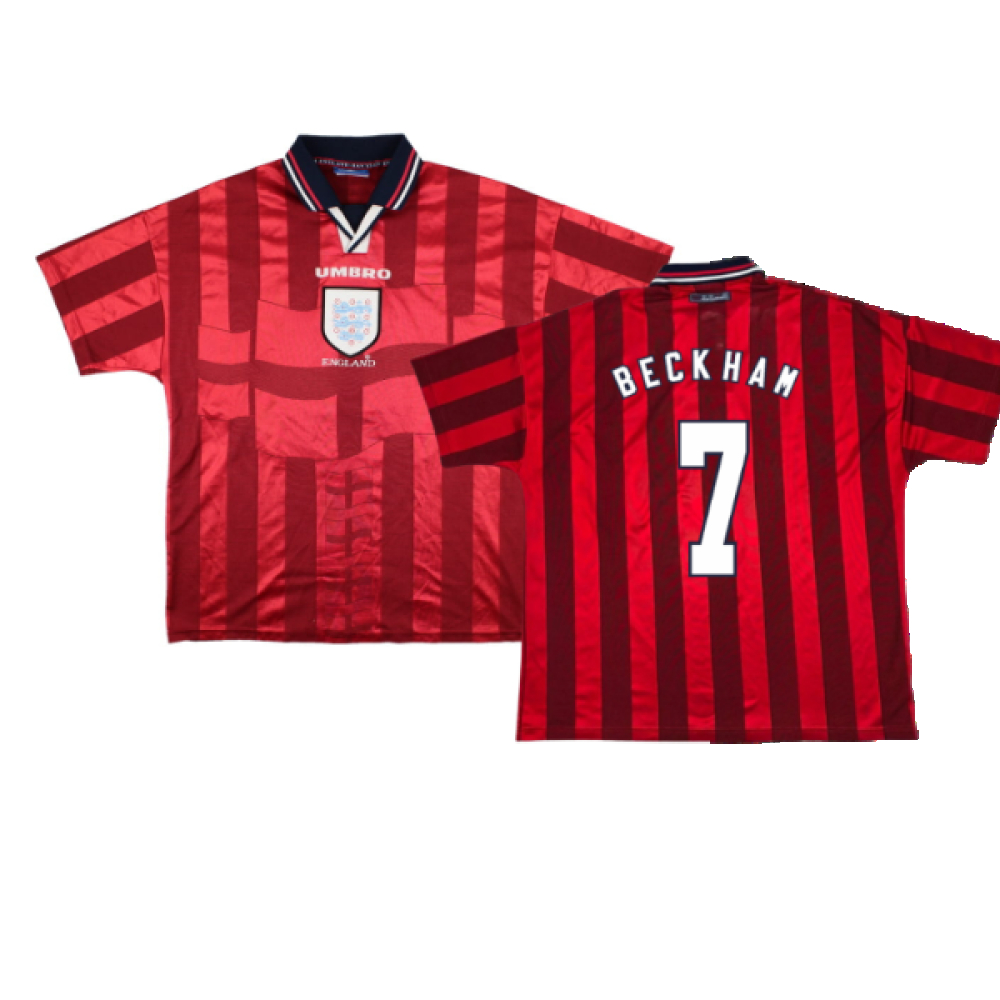 '98-'99 England Away Shirt ) (Excellent) (Beckham 7) Polyester David Beckham Made By: Umbro Men's Red Extra Large