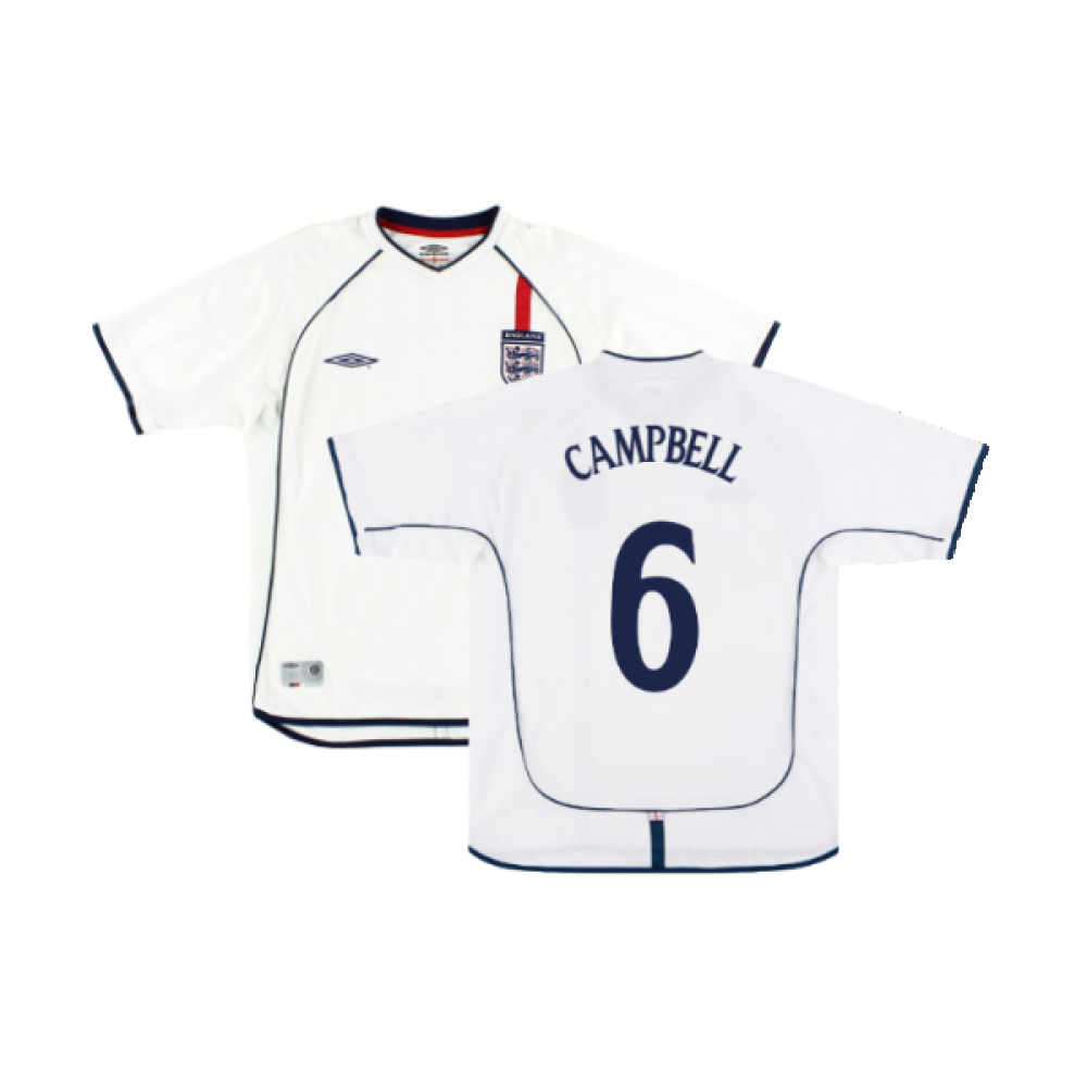 '01-'03 England Home Shirt ) (Very Good) (Campbell 6) Polyester Made By: Umbro Men's White Extra Large