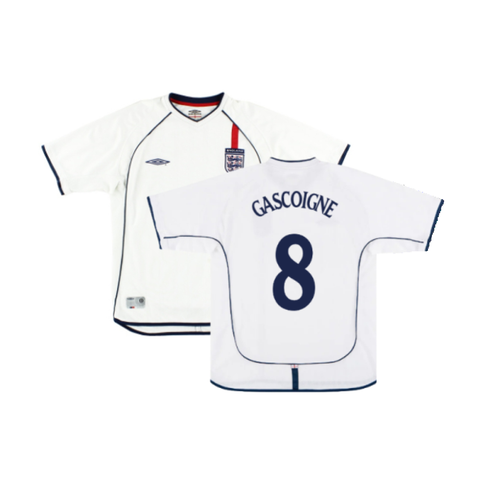 '01-'03 England Home Shirt ) (Very Good) (Gascoigne 8) Polyester Made By: Umbro Men's White Extra Large