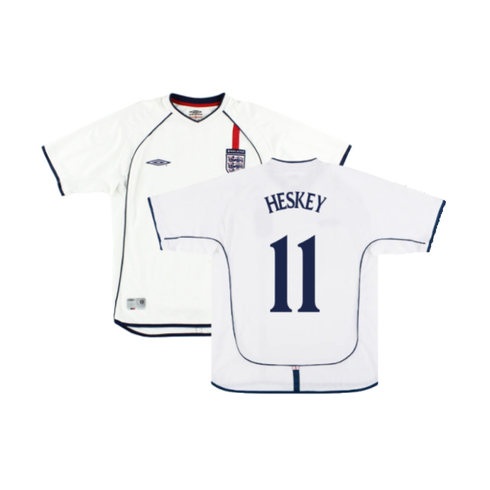 '01-'03 England Home Shirt ) (Very Good) (Heskey 11) Polyester Made By: Umbro Men's White Extra Large