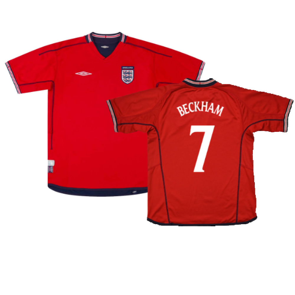 '02-'04 England Away ) (Excellent) (Beckham 7) Polyester Made By: Umbro Men's Red Size 46