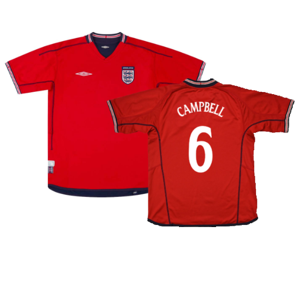 '02-'04 England Away ) (Excellent) (Campbell 6) Polyester Made By: Umbro Men's Red Size 46