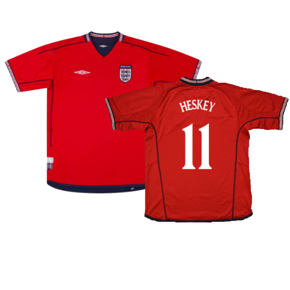 '02-'04 England Away ) (Excellent) (Heskey 11) Polyester Made By: Umbro Men's Red Size 46