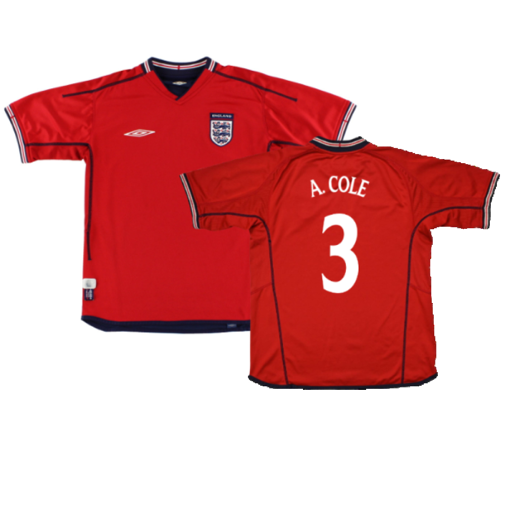 '02-'04 England Away Shirt (S) (Very Good) (A. Cole 3) Polyester Made By: Umbro Men's Red Small