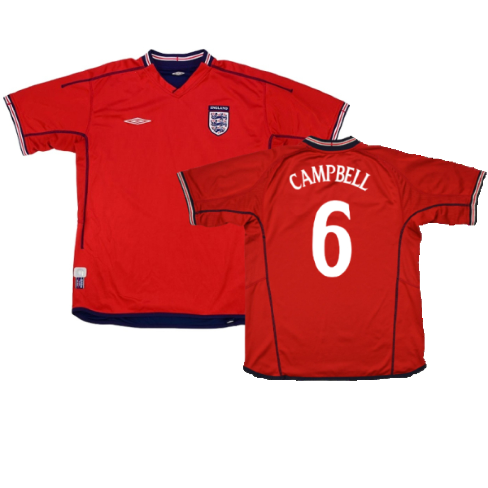 '02-'04 England Away Shirt ) (Very Good) (Campbell 6) Polyester Made By: Umbro Men's Red Xxl