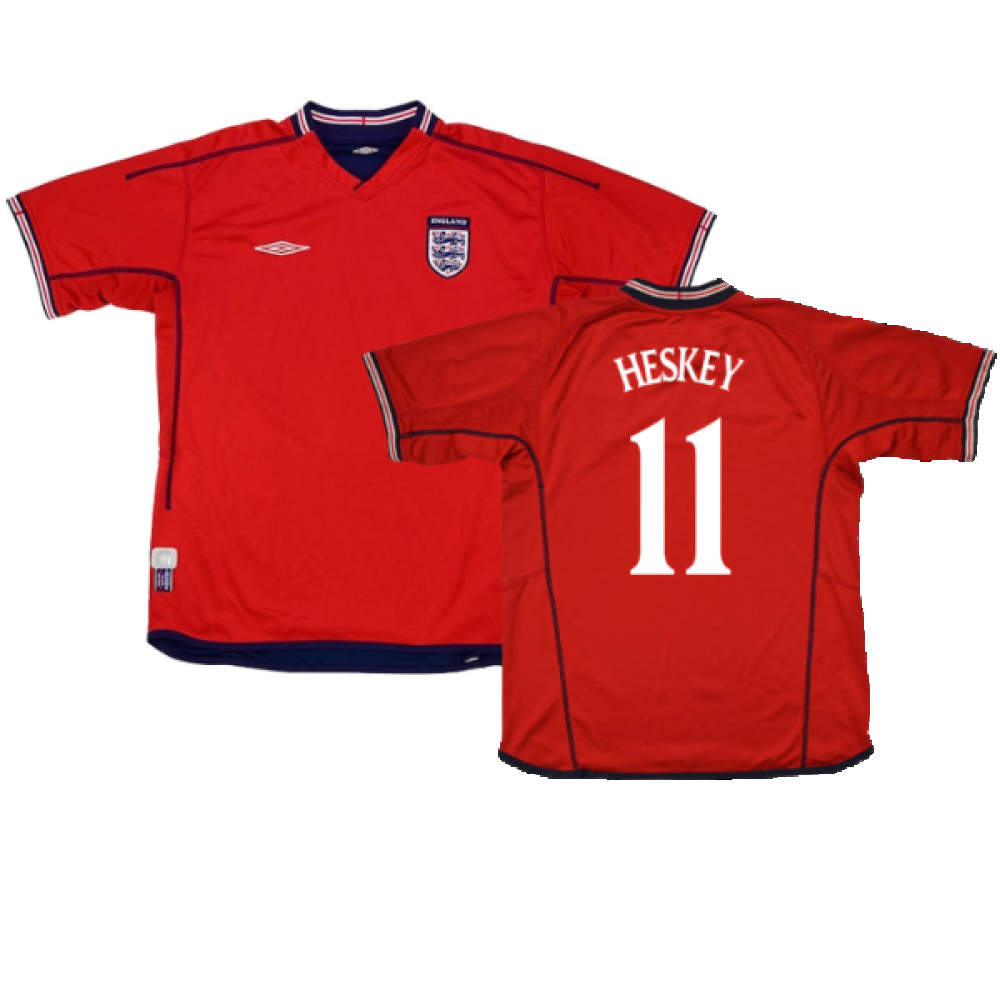 '02-'04 England Away Shirt ) (Very Good) (Heskey 11) Polyester Made By: Umbro Men's Red Xxl