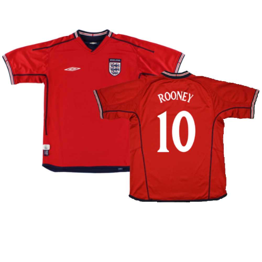 '02-'04 England Away Shirt ) (Excellent) (Rooney 10) Polyester Wayne Rooney Made By: Umbro Men's Red Xxl