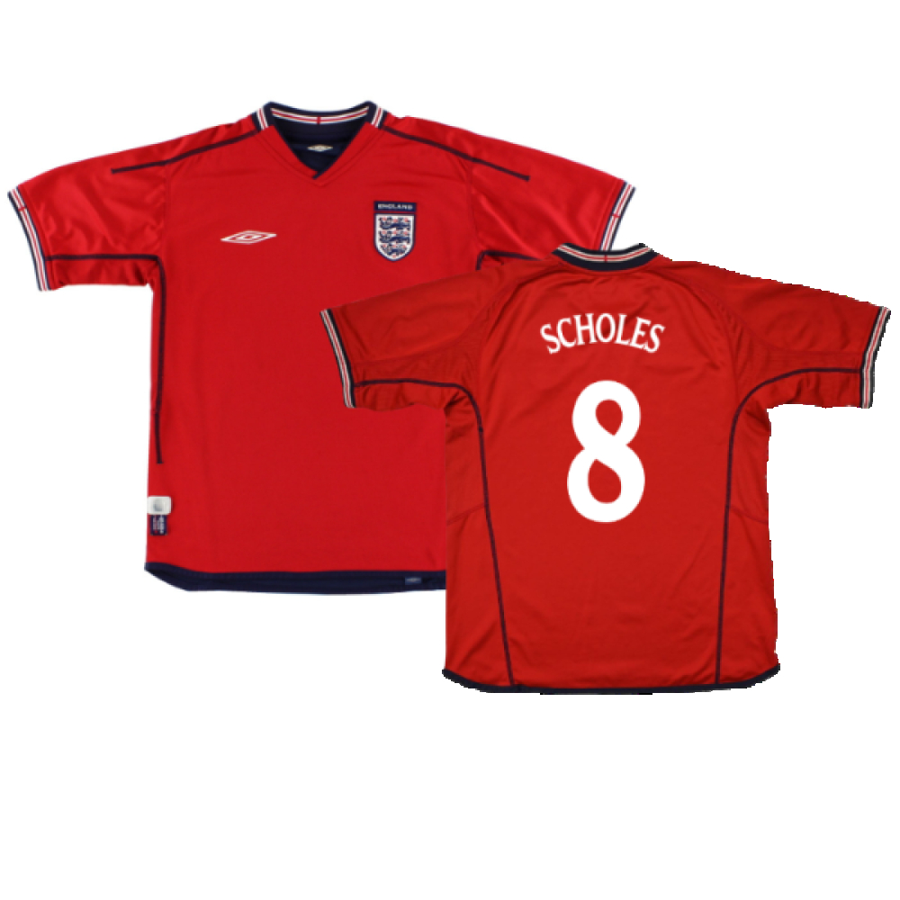 '02-'04 England Away Shirt ) (Excellent) (Scholes 8) Polyester Made By: Umbro Men's Red Xxl