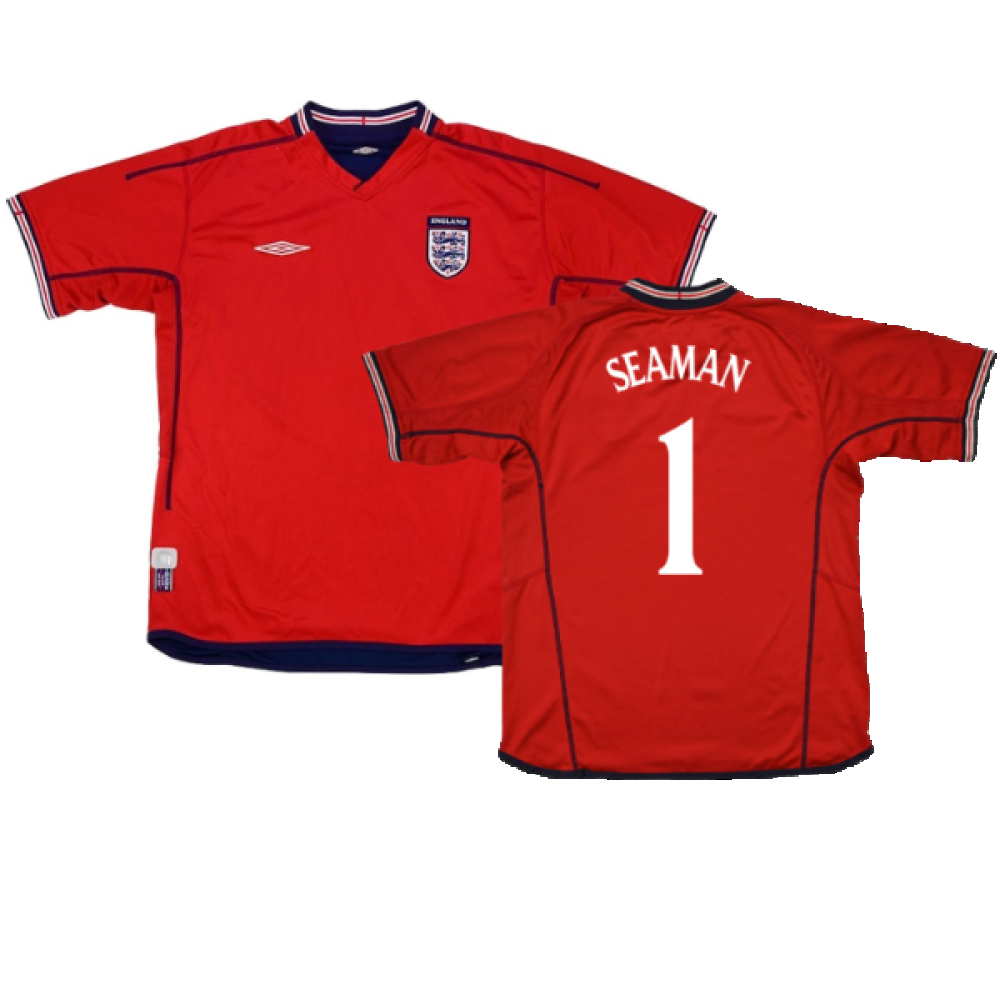 '02-'04 England Away Shirt ) (Very Good) (Seaman 1) Polyester Made By: Umbro Men's Red Xxl