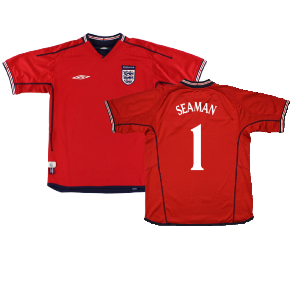 '02-'04 England Away Shirt (L) (Very Good) (Seaman 1) Polyester Made By: Umbro Men's Red Large
