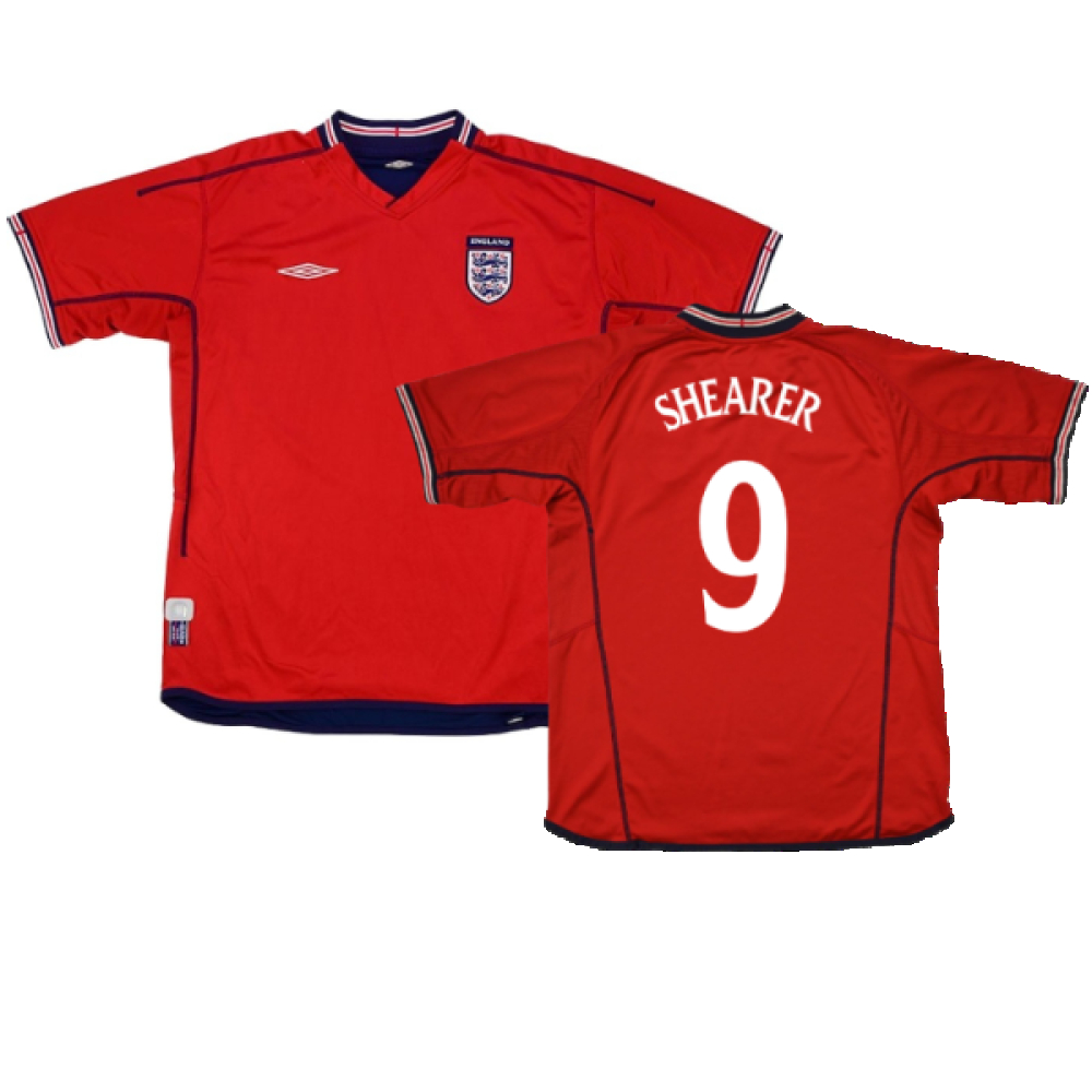 '02-'04 England Away Shirt ) (Excellent) (Shearer 9) Polyester Made By: Umbro Men's Red Extra Large